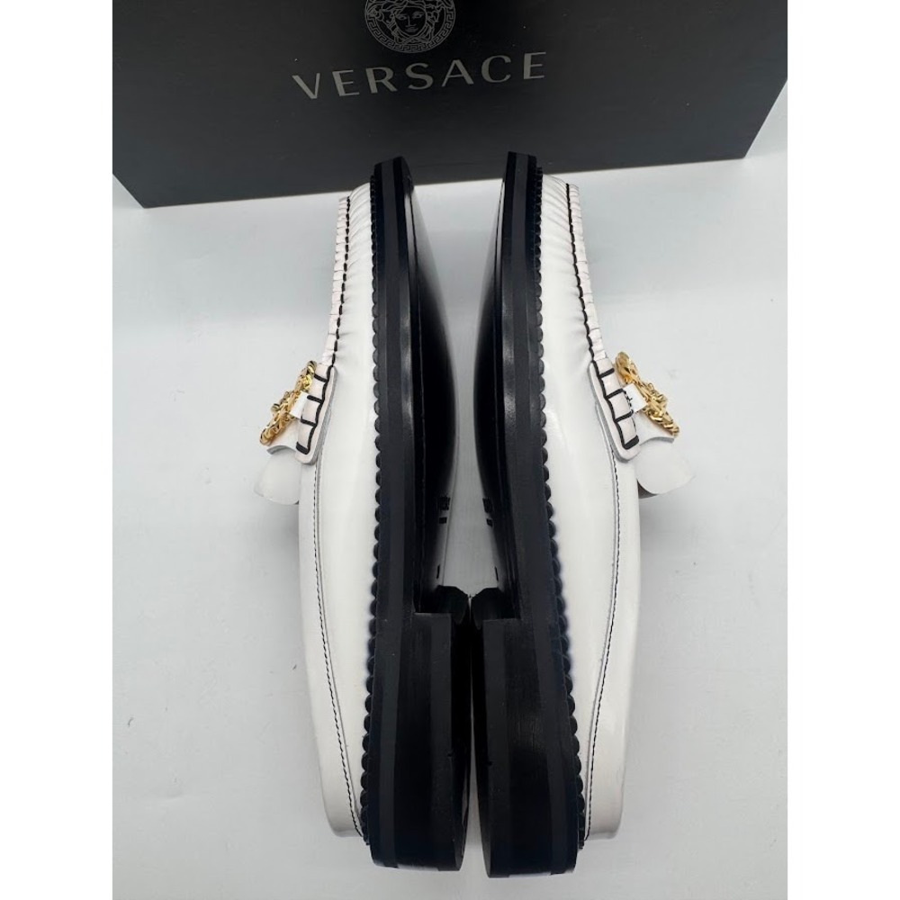 Versace Medusa Biggie White Leather Mule Loafers Gold Hardware IT 39 US 9 NEW - Picture 3 of 14